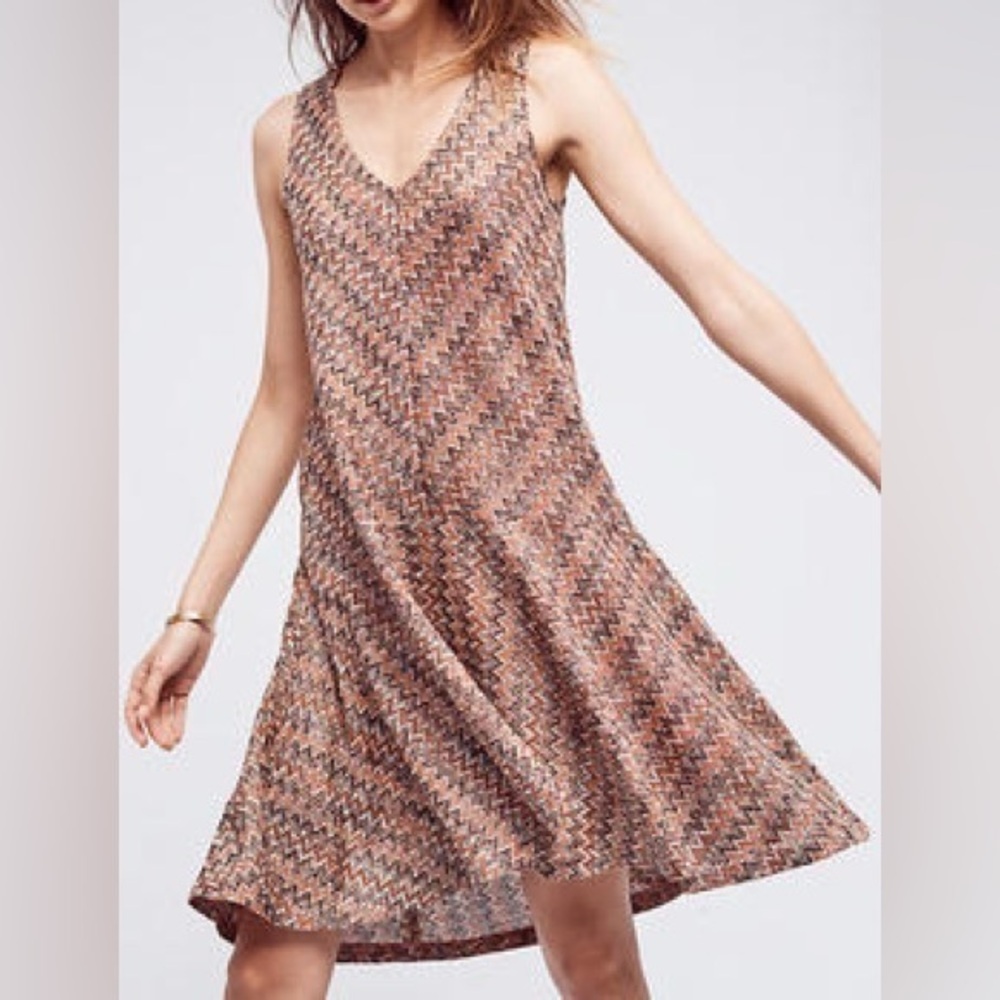 Anthropologie Maeve Westwater Chevron Knit V Neck Dress Sz. L